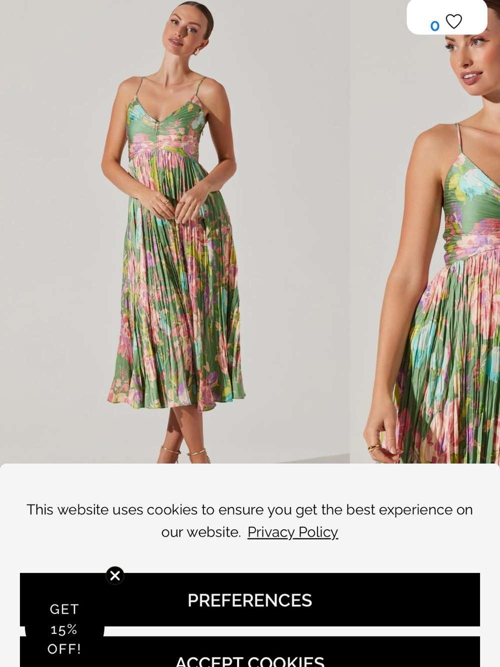 Astr Green Floral Pleated Spaghetti-Strap Midi Dress